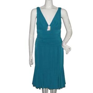 JS COLLECTION Dress, M, Turquoise, A-Line, Ruching, Rhinestone Centerpiece